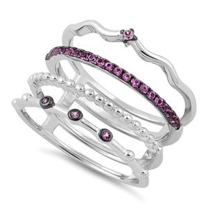 Sterling Silver Unique Multi Style Ruby CZ Ring